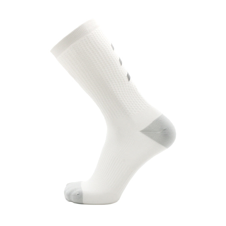 CrazShop anti-slip reflective bicycle socks breathable mid-hose road bike cushioned performance spring summer
white