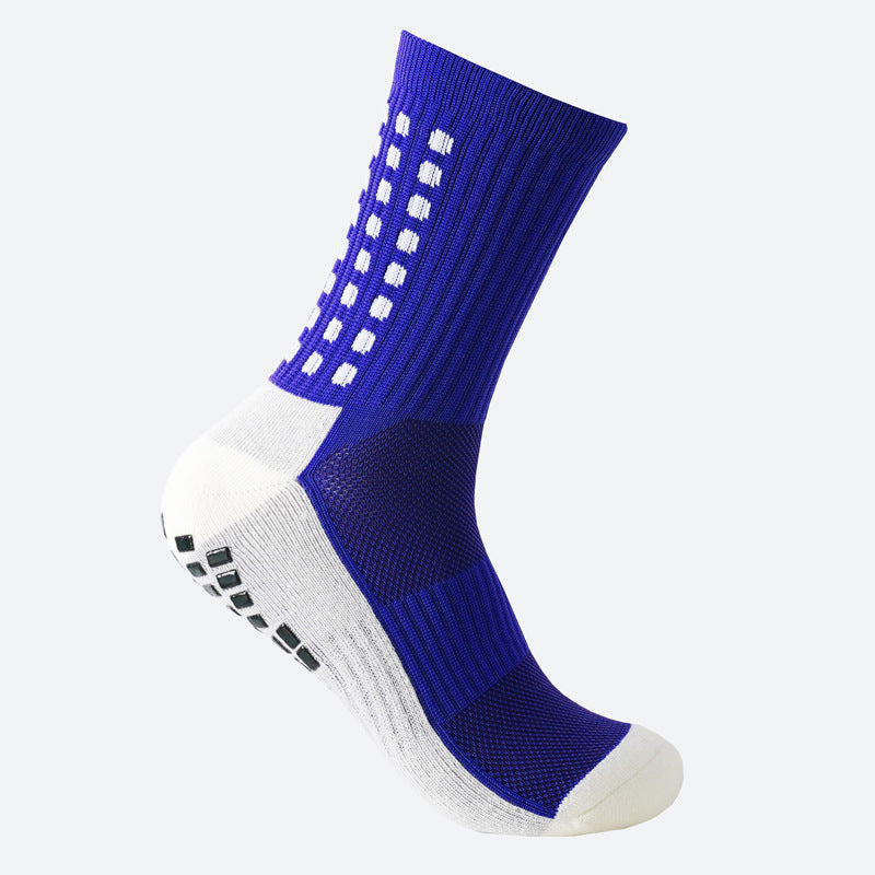 CrazShop men performance grip socks anti-slip soccer training cushioned breathable mid-calf sport blue
