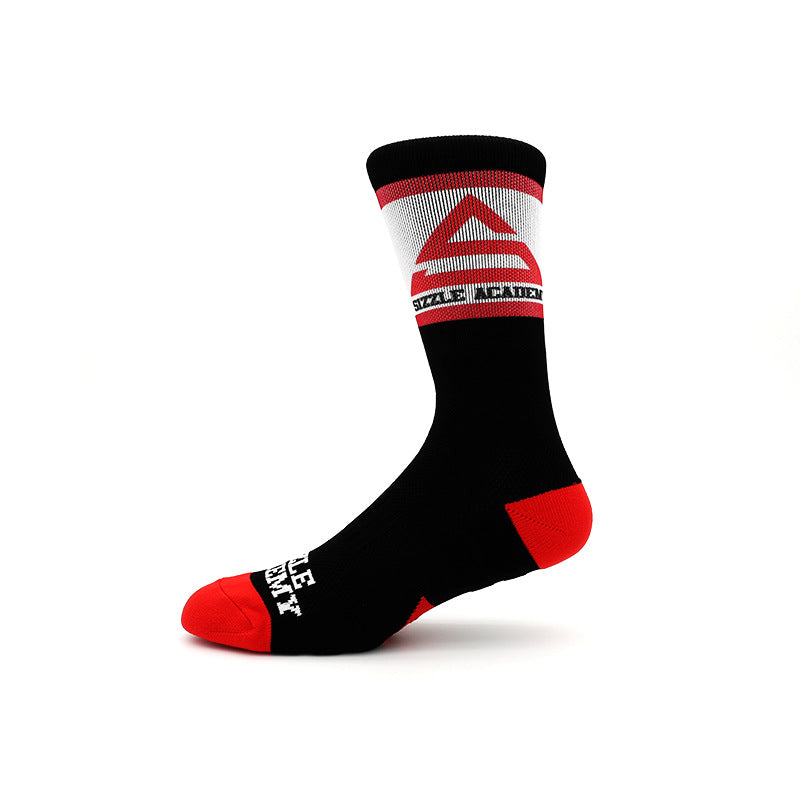 CrazShop digital print Merino wool training socks anti-bacterial compression crew cushioned athletic running cross-training black