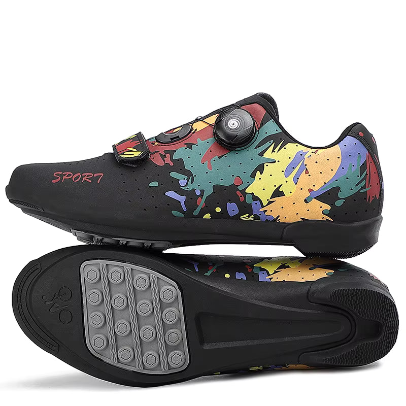Men's Women's Leisure Bike Shoes Outdoor Spinning Road Riding Mountain Lace-up Rubber Outsole Aluminum Midsole Locked Design