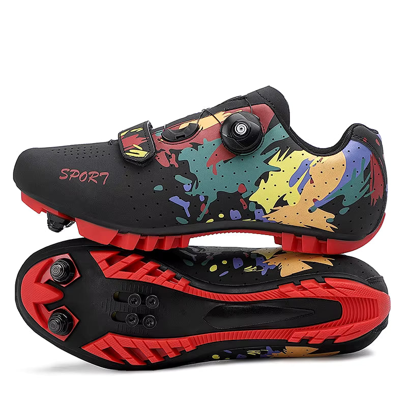 Men's Women's Leisure Bike Shoes Outdoor Spinning Road Riding Mountain Lace-up Rubber Outsole Aluminum Midsole Locked Design