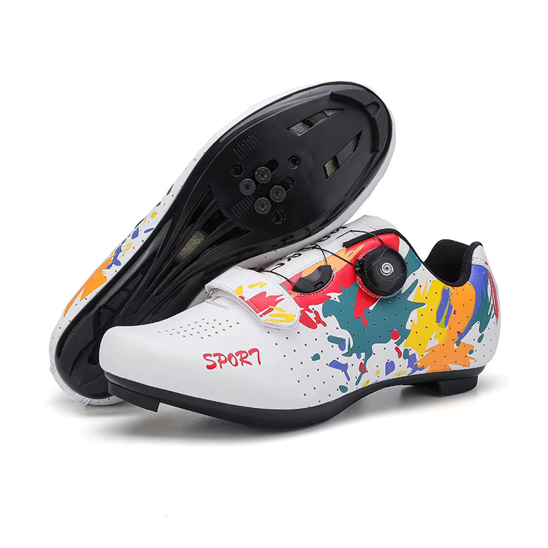 Men's Women's Leisure Bike Shoes Outdoor Spinning Road Riding Mountain Lace-up Rubber Outsole Aluminum Midsole Locked Design