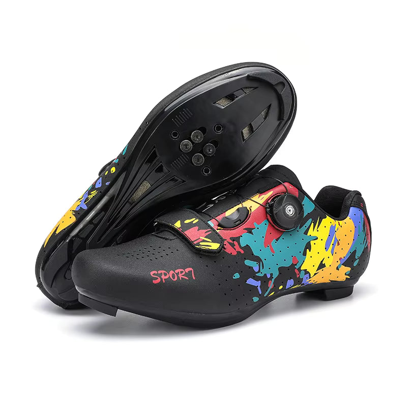 Men's Women's Leisure Bike Shoes Outdoor Spinning Road Riding Mountain Lace-up Rubber Outsole Aluminum Midsole Locked Design