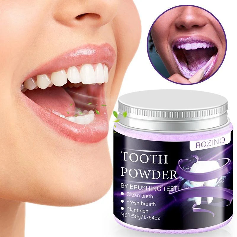 ROZINO Purple Teeth Whitening Powder with Hydroxyapatite for Stain Removal & Color Correction 50g Toothpaste Booster for Enhanced Oral Hygiene