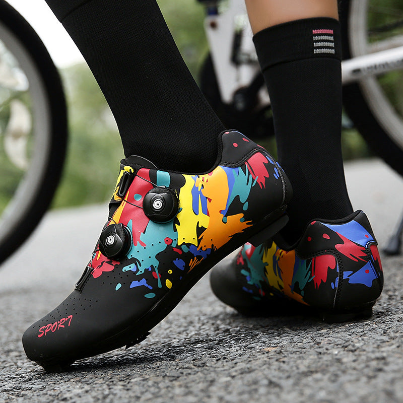 Men's Women's Locked Cycling Shoes Road Mountain Biking Power-Assisted Bicycle Outdoor Sport Graffiti Shoe Spring Summer Winter