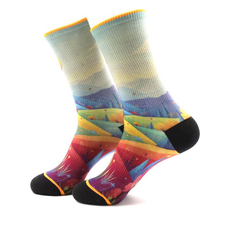 Digital Print Merino Wool Training Socks, Anti-Bacterial Compression Crew Socks, Cushioned Athletic Socks for Running & Cross-Training