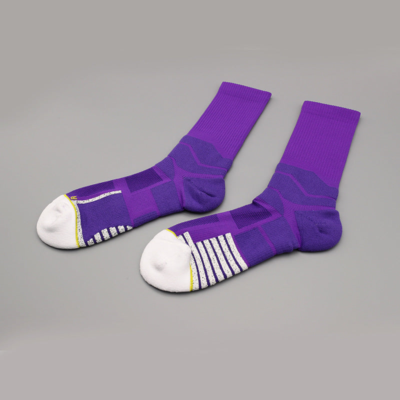 Cushioned Athletic Socks, Breathable Anti-Slip Mid-Hose Road Running Socks, Anti-Odor Performance Socks with Towel Bottom for Spring/Summer