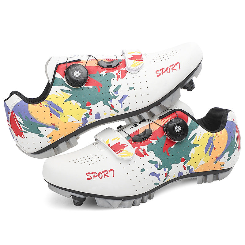Men's Women's Leisure Bike Shoes Outdoor Spinning Road Riding Mountain Lace-up Rubber Outsole Aluminum Midsole Locked Design