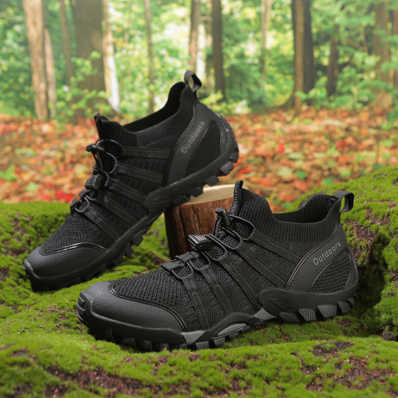 Men's Women's Breathable Mesh Upper Outdoor Hiking Ankle Boots Rubber Midsole Vibram Thick-Sole Closed Toe Camping