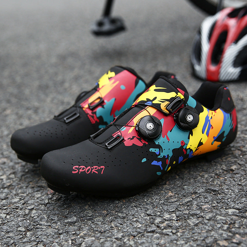 Men's Women's Locked Cycling Shoes Road Mountain Biking Power-Assisted Bicycle Outdoor Sport Graffiti Shoe Spring Summer Winter