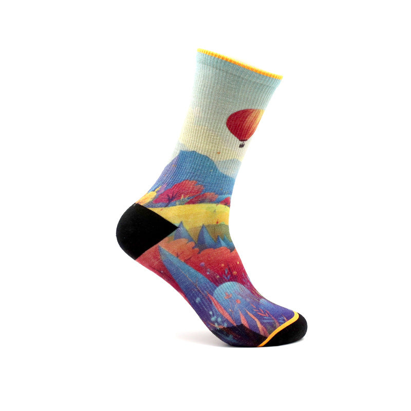 CrazShop digital print Merino wool training socks anti-bacterial compression crew cushioned athletic running cross-training
