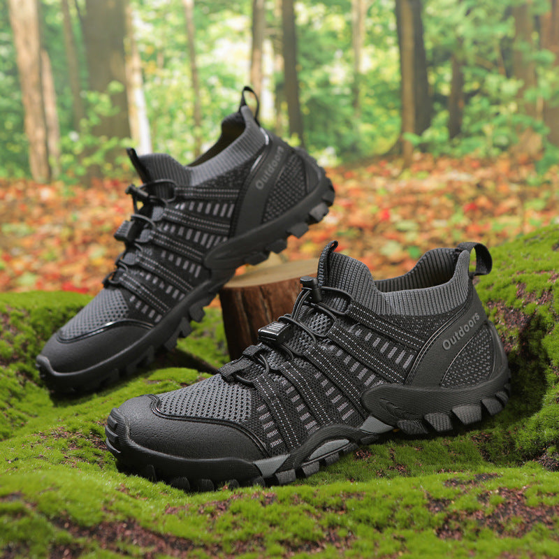 Men's Women's Breathable Mesh Upper Outdoor Hiking Ankle Boots Rubber Midsole Vibram Thick-Sole Closed Toe Camping