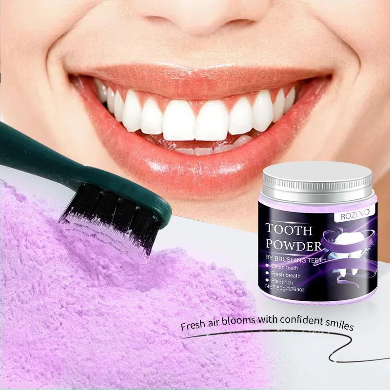 ROZINO Purple Teeth Whitening Powder with Hydroxyapatite for Stain Removal & Color Correction 50g Toothpaste Booster for Enhanced Oral Hygiene