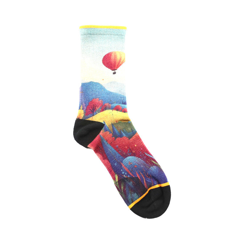 Digital Print Merino Wool Training Socks, Anti-Bacterial Compression Crew Socks, Cushioned Athletic Socks for Running & Cross-Training