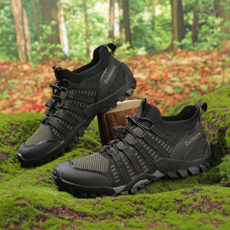 Men's Women's Breathable Mesh Upper Outdoor Hiking Ankle Boots Rubber Midsole Vibram Thick-Sole Closed Toe Camping