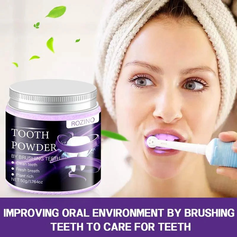 ROZINO Purple Teeth Whitening Powder with Hydroxyapatite for Stain Removal & Color Correction 50g Toothpaste Booster for Enhanced Oral Hygiene