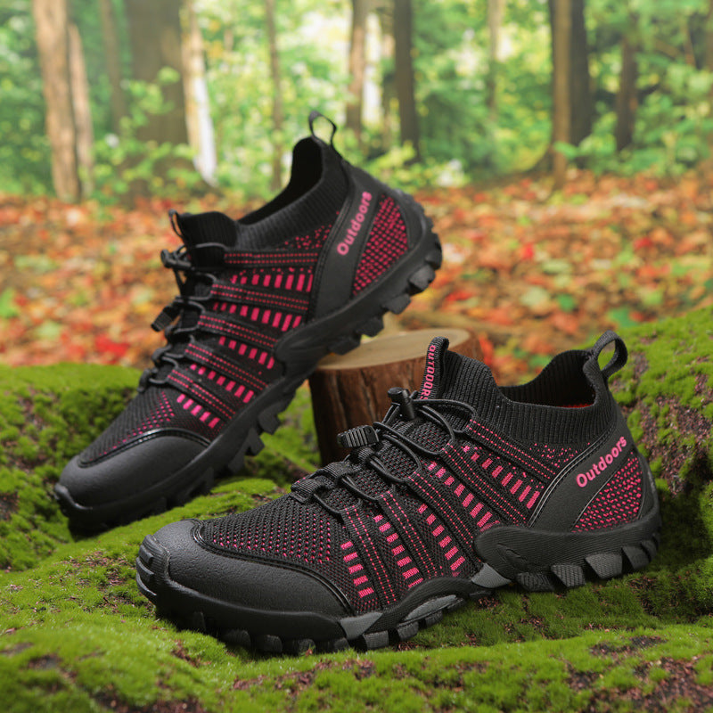 Men's Women's Breathable Mesh Upper Outdoor Hiking Ankle Boots Rubber Midsole Vibram Thick-Sole Closed Toe Camping