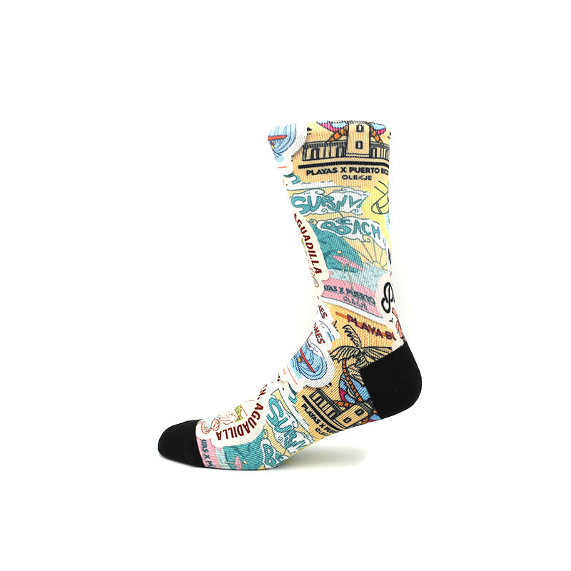 CrazShop unisex digital printed compression cycling running socks breathable mid-calf performance sport
