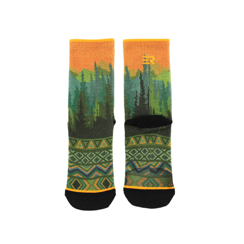 CrazShop premium Merino wool performance bike socks digital printed thermal odor-resistant crew outdoor fitness
