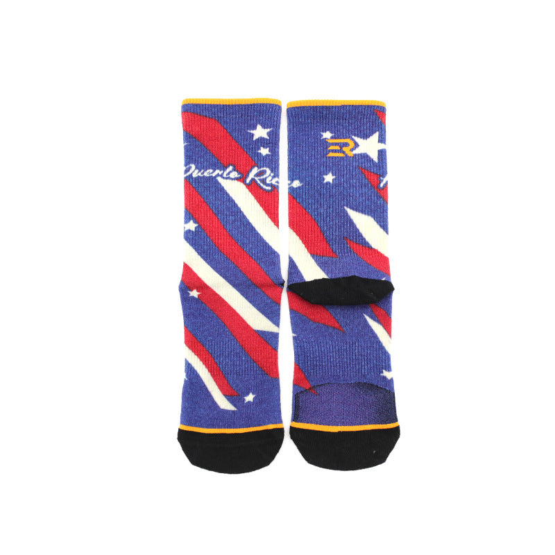 CrazShop premium Merino wool performance bike socks digital printed thermal odor-resistant crew outdoor fitness flag