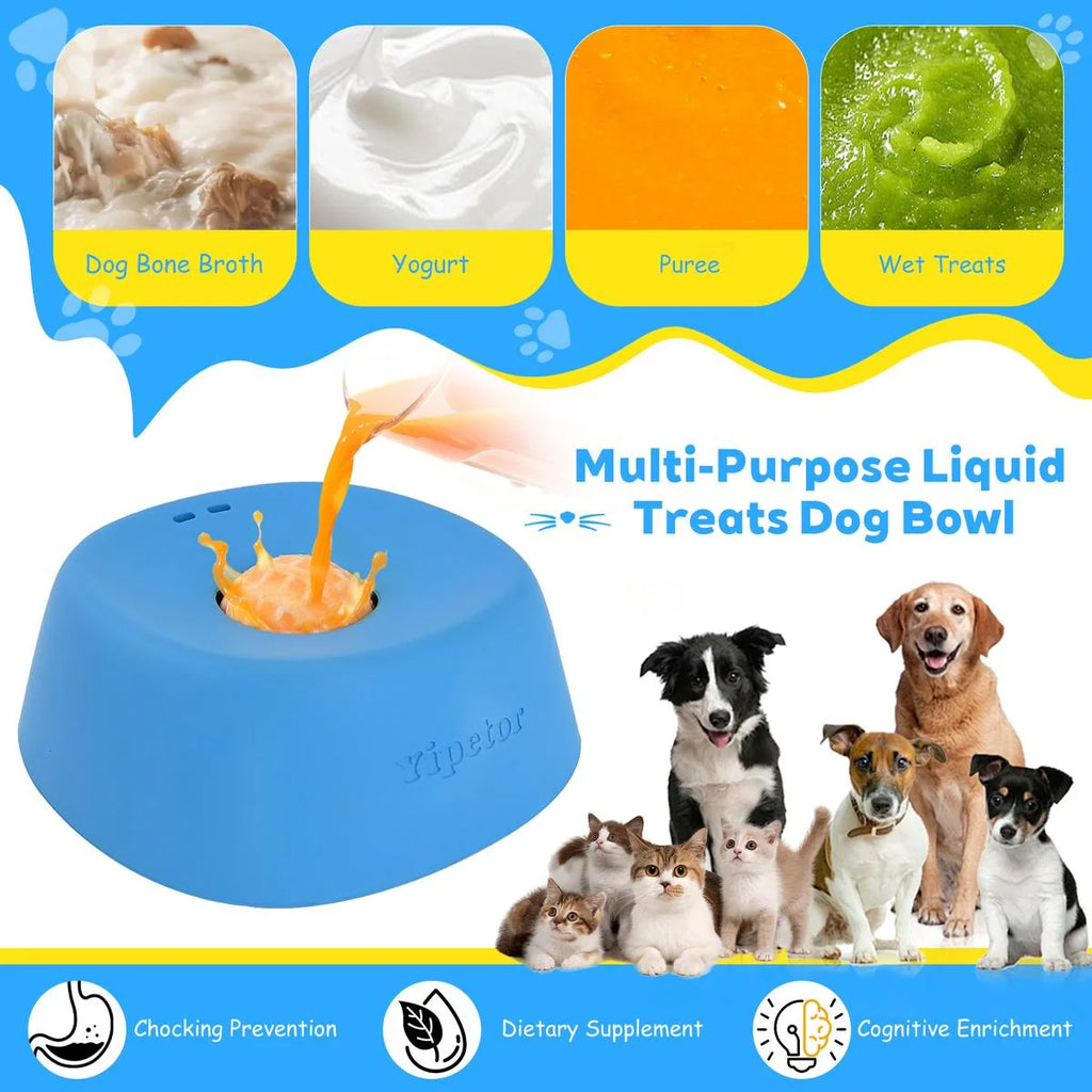Slow Feeder Dog Bowls for Liquid Treat, [Built-in Rolling Ball] No Spill Bone Broth Dog Licking Bowl, Multi-Purpose Puppy Yogurt Feeder Bowl for All Breeds Dietary Supplement/Post-op Nutrition Feeding