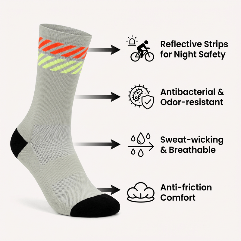 Cycling Socks Reflective Strips TACTEL Quick-Dry Antibacterial Sports Socks Men Women Breathable Anti-Friction Bike Socks