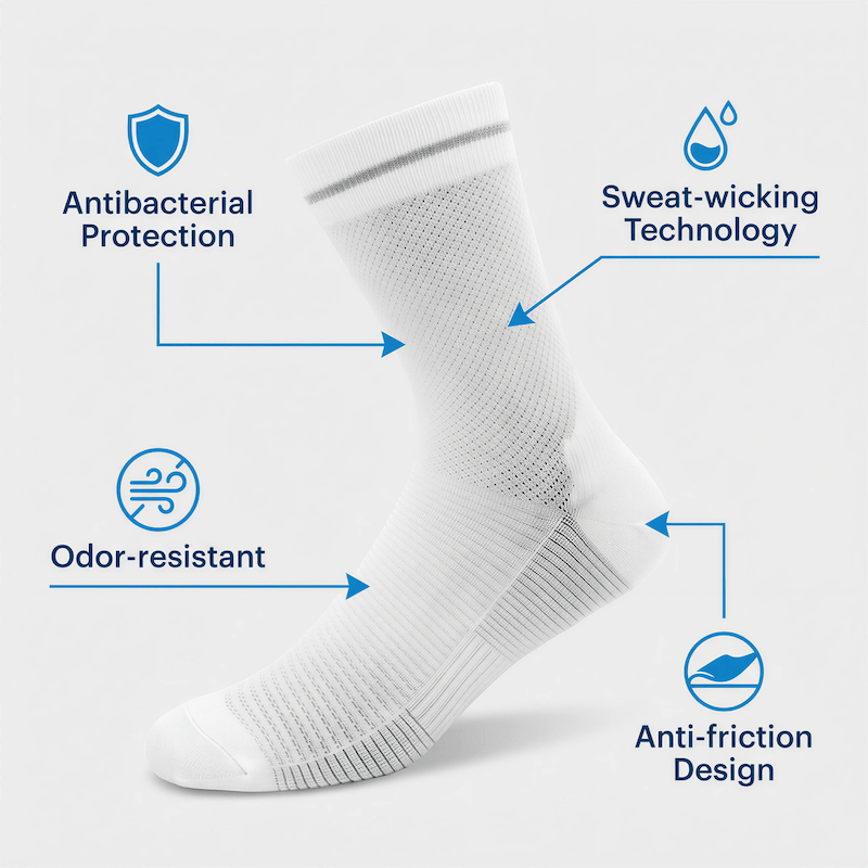 Professional Cycling Socks with Reflective Strips - INVISTA TACTEL Quick-Dry Antibacterial Sports Socks for Men Women - Breathable Anti-Friction Running Bike Socks