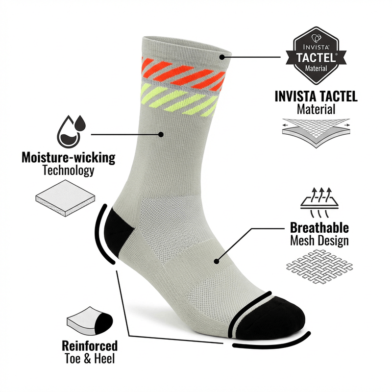 Cycling Socks Reflective Strips TACTEL Quick-Dry Antibacterial Sports Socks Men Women Breathable Anti-Friction Bike Socks